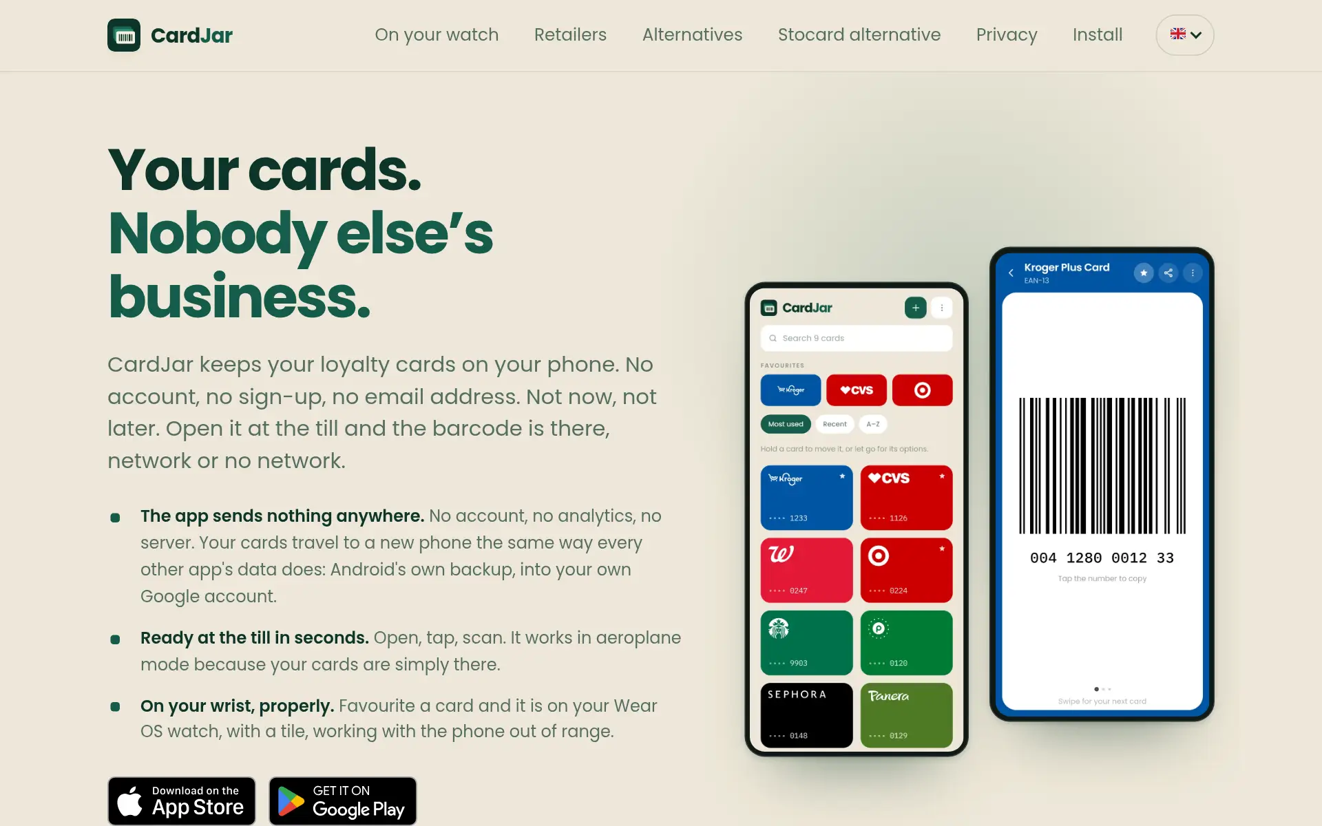 CardJar homepage