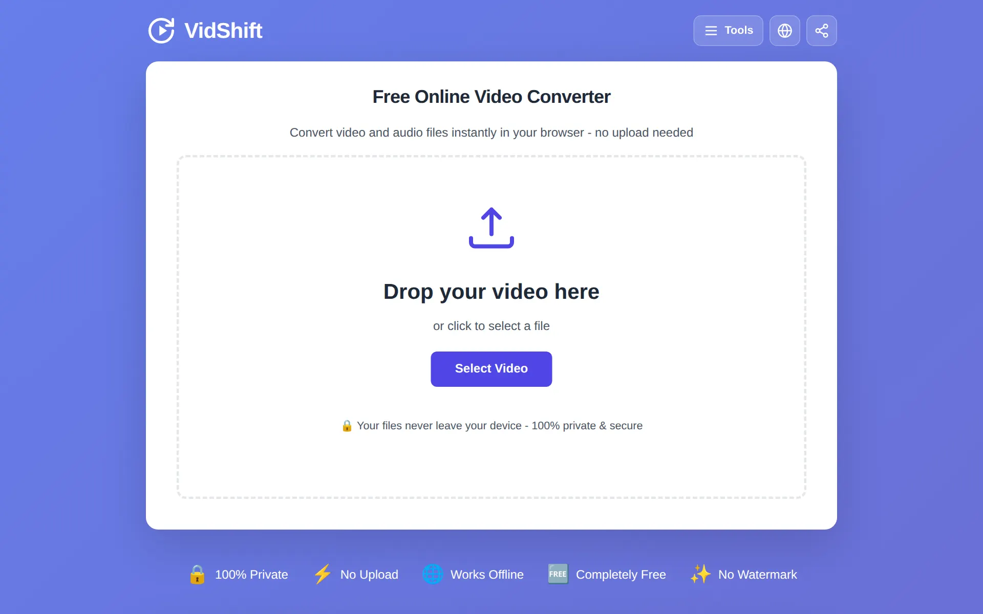 VidShift homepage